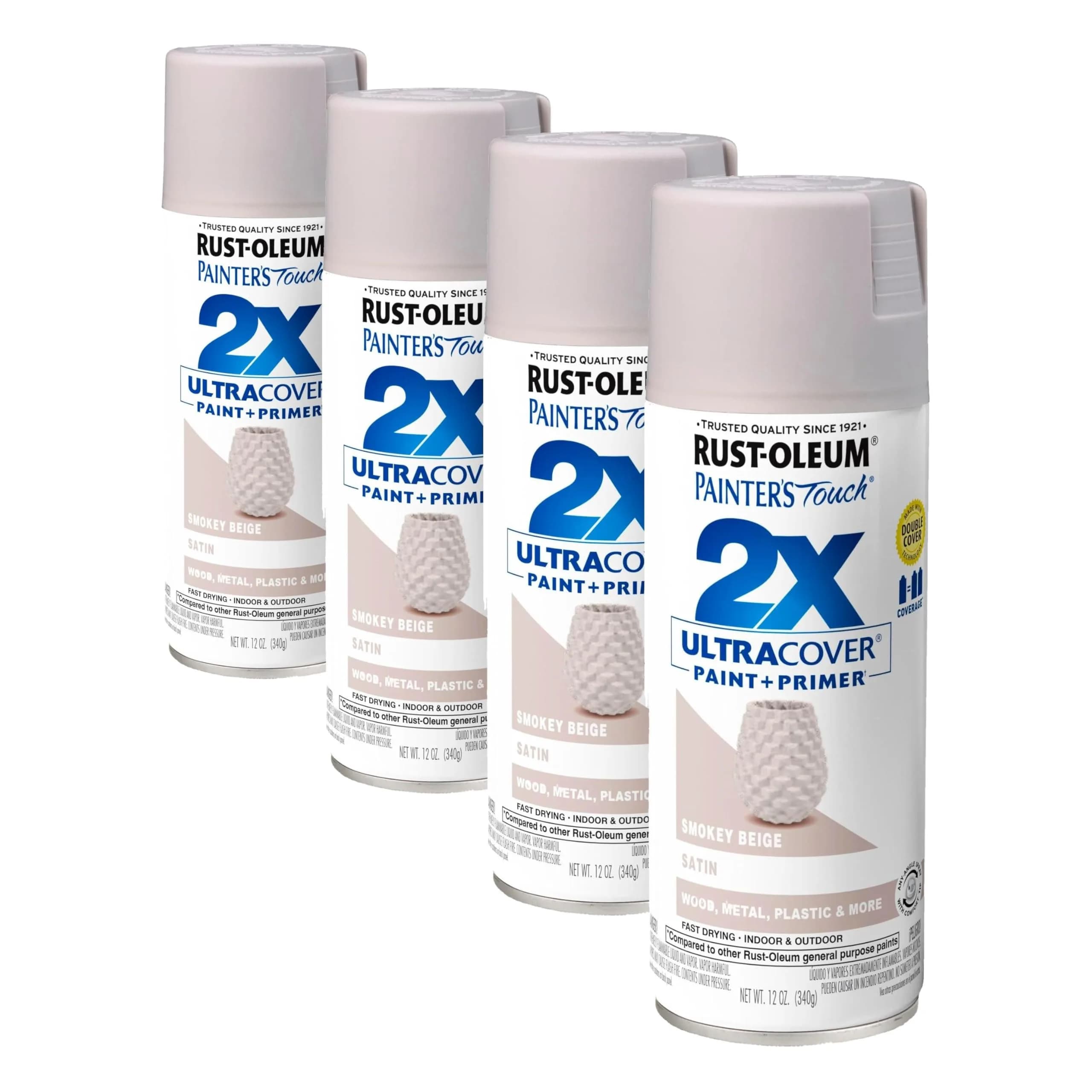 Rust-Oleum Painter's Touch 2X Satin Smokey Beige Spray Paint, 12 Oz (Pack of 4) - main product image