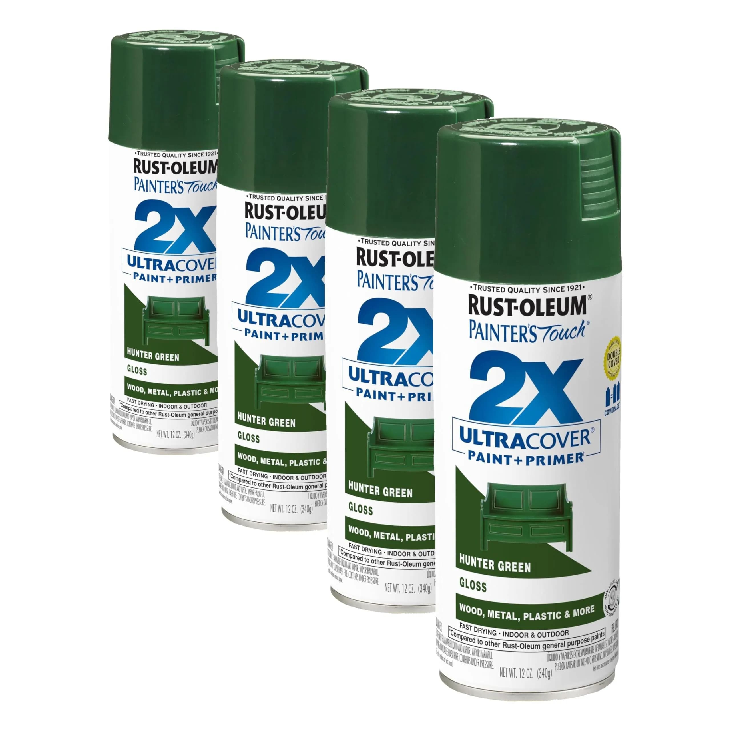 Rust-Oleum Painter's Touch 2X Ultra Cover Spray Paint, Gloss Hunter Green, 12 Oz (Pack of 4) - main product image