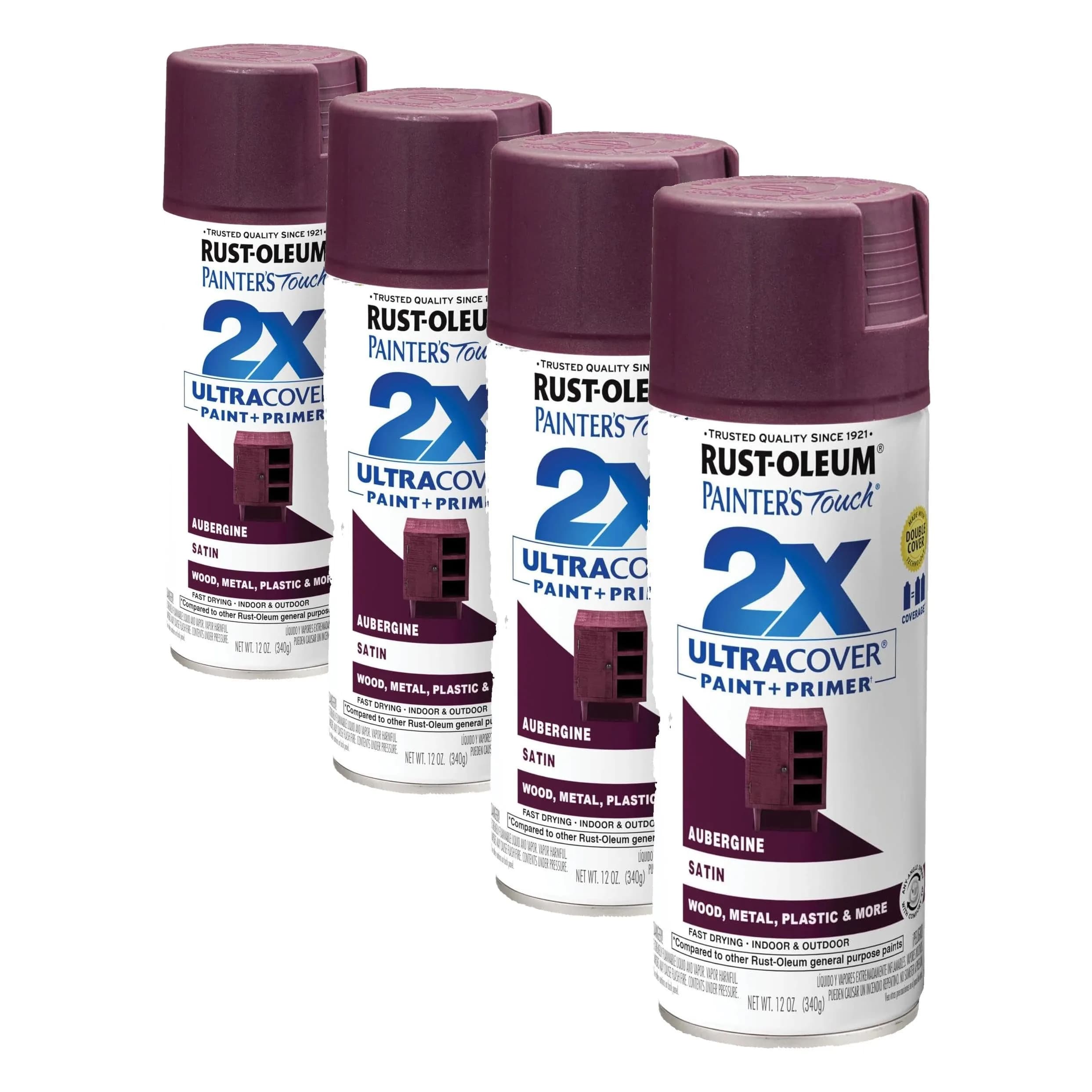Rust-Oleum Painter's Touch 2X Ultra Cover Satin Aubergine Spray Paint - 12 Oz Cans (4 Pack) - main product image
