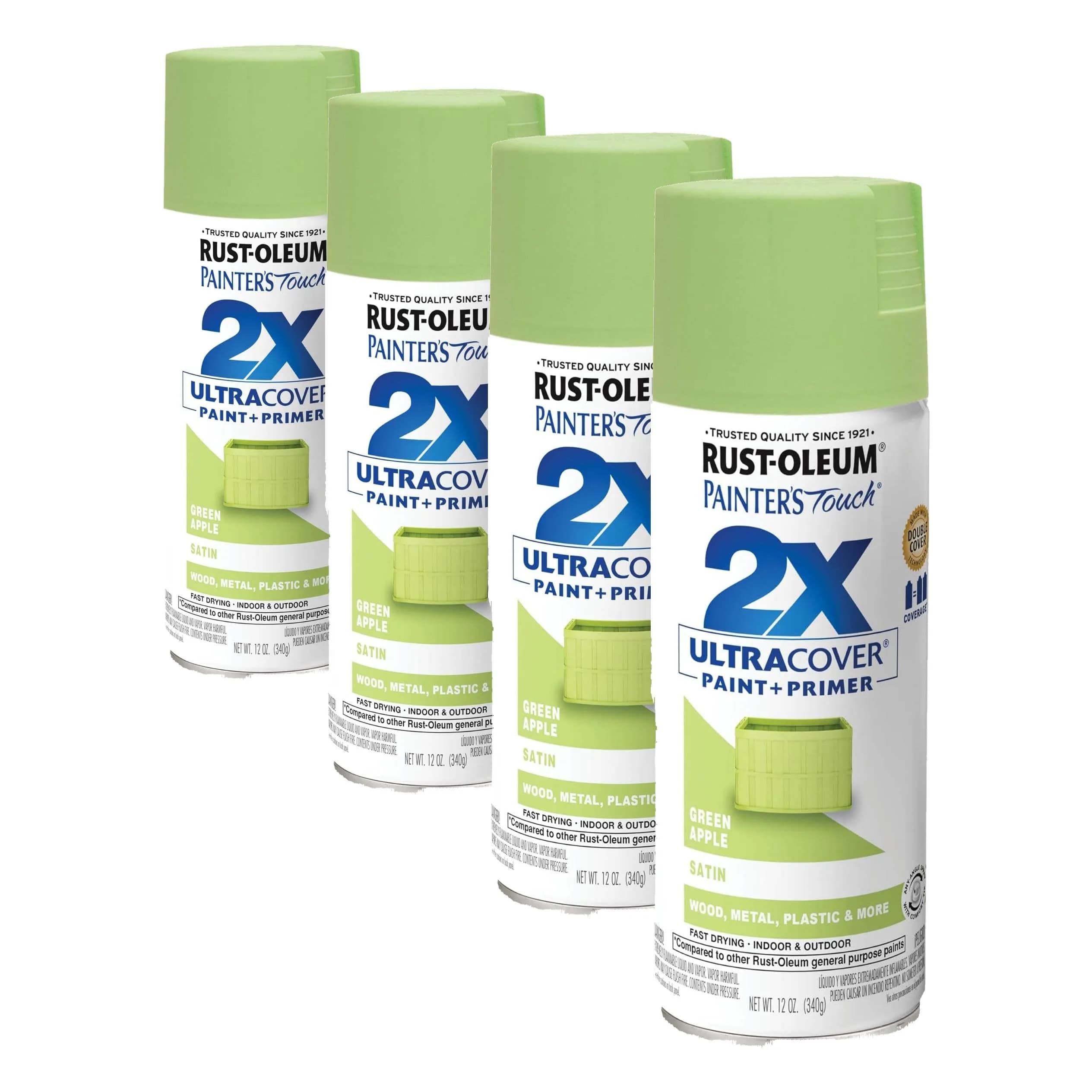 Rust-Oleum Painter's Touch 2X Satin Green Apple Spray Paint - 12 Oz Cans (4 Pack) - main product image