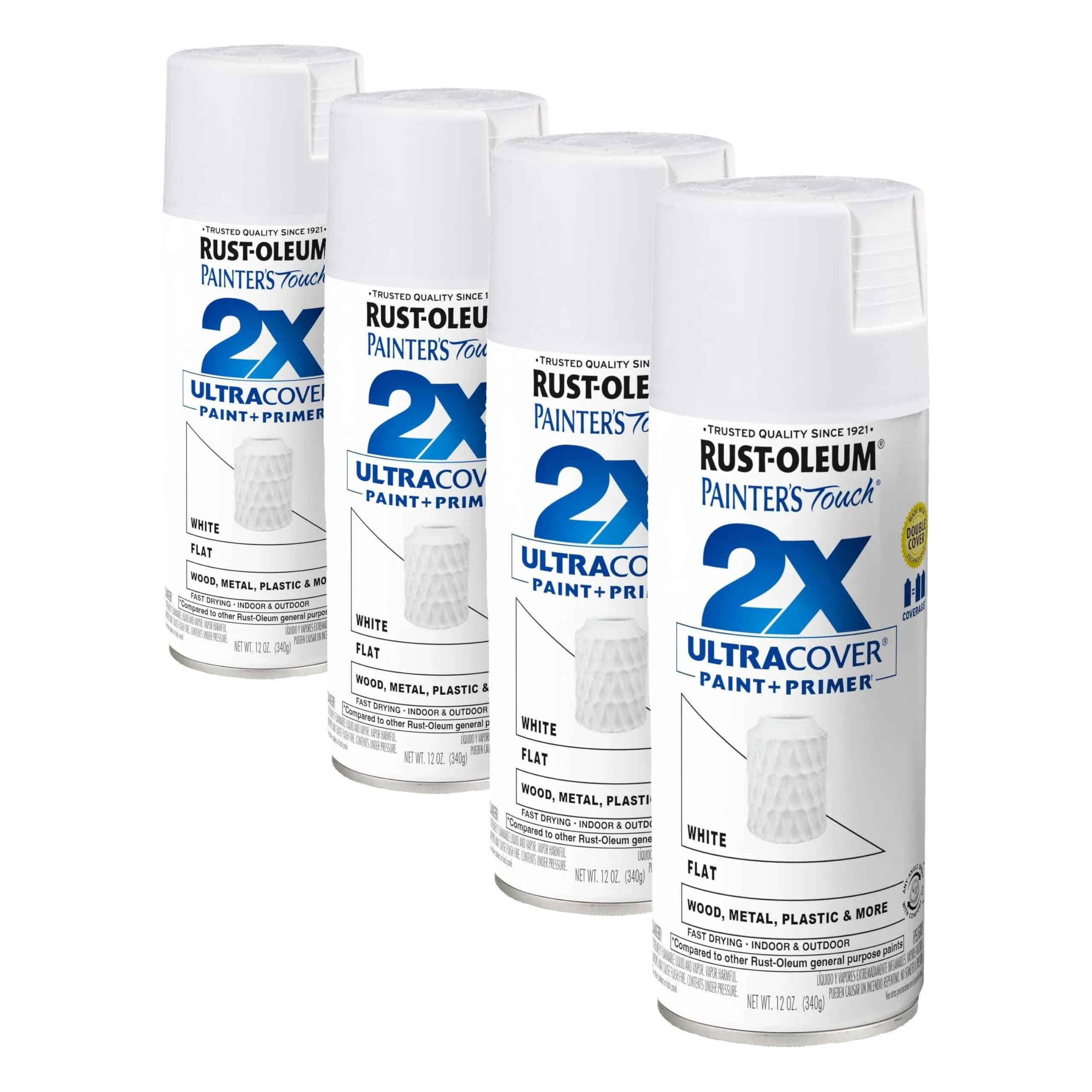 Rust-Oleum Painter's Touch 2X Ultra Cover Flat White Spray Paint - 12 Oz, Pack of 4 - main product image