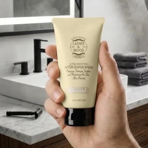 Lather & Wood Unscented Aftershave Balm for Men – Soothes Razor Burn, Hydrates & Restores Skin – Alcohol Free, Non-Greasy Formula - 2oz thumbnail 4