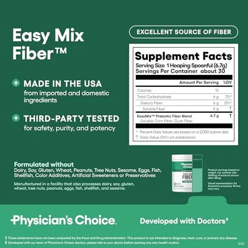 Physician's CHOICE Easy Mix Fiber Powder 216ml (7.1oz) | Sugar-Free Prebiotic Fiber for Digestive Health thumbnail 7