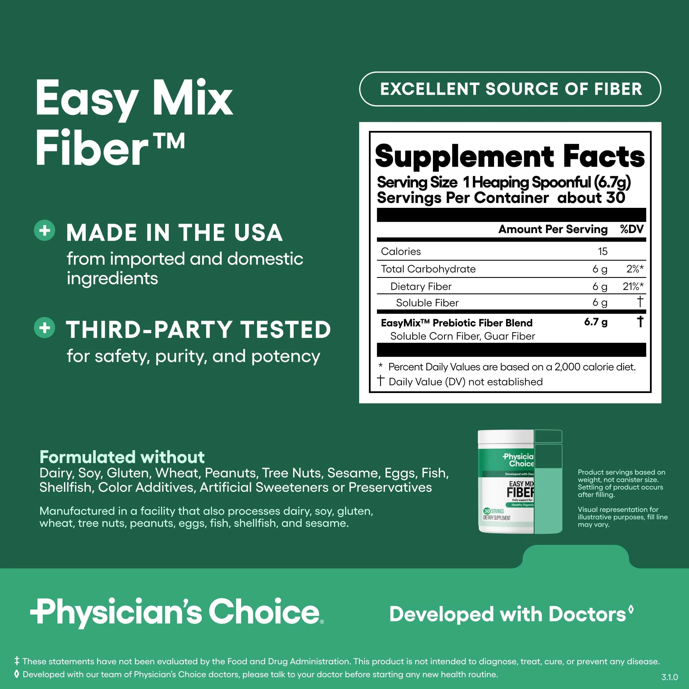 Physician's CHOICE Easy Mix Fiber Powder Supplement, 7.1oz | Supports Digestion & Regularity thumbnail 7