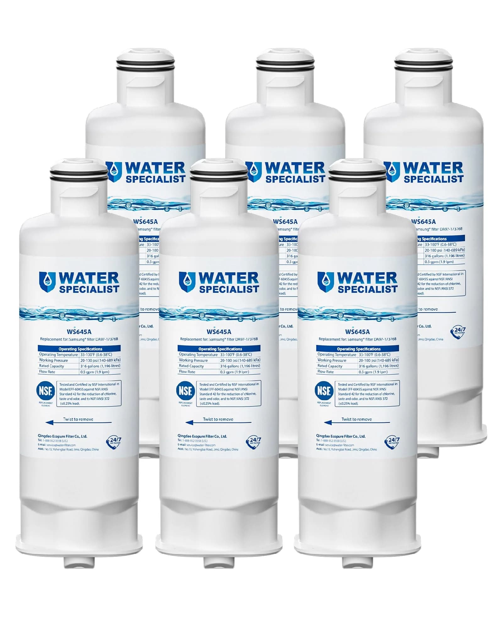 Waterspecialist WS645A Refrigerator Water Filter 6 Pack | NSF Certified for Purity - main product image
