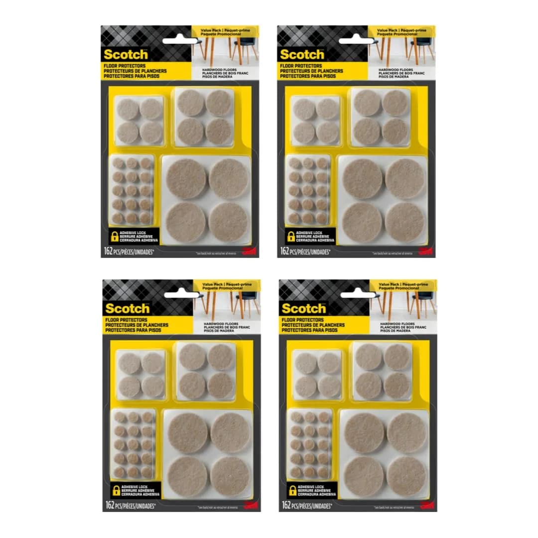 Scotch Felt Pads, Round, Assorted Sizes, Beige, 4 Pack (648 Pieces) | Protects Floors from Scratches - main product image