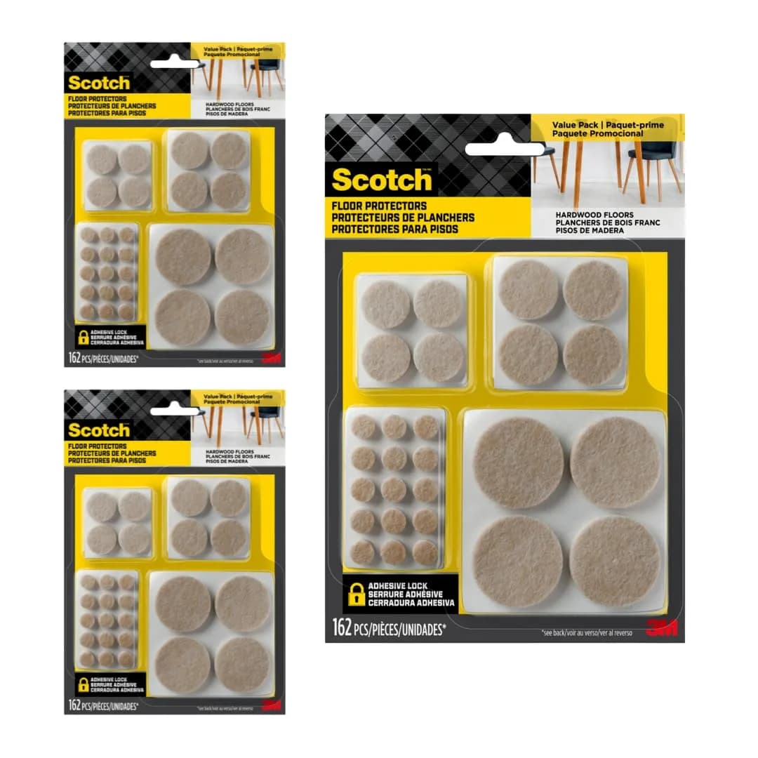 Scotch Felt Pads, Round, Assorted Sizes, Beige, 3 Pack (486 Pieces) | Protects Floors from Scratches - main product image