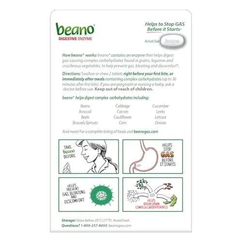 Beano Digestive Enzyme Gas Relief Tablets 200 Count (100 Count Pack of 2) | Clinically Tested for Bloating Prevention thumbnail 7