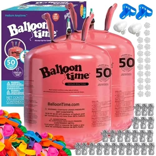 BLUE RIBBON Helium Tank for Balloons At Home Silver Kit | 2 x 14.9 cu ft Tanks, 100 Balloons, Ribbon, Weights, Tie Tools thumbnail 1