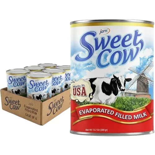 Jans Sweet Cow Evaporated Milk, 13.7 oz (388 ml) Pack of 6 | Unsweetened Cooking Milk for Rich Desserts & Savory Dishes thumbnail 1