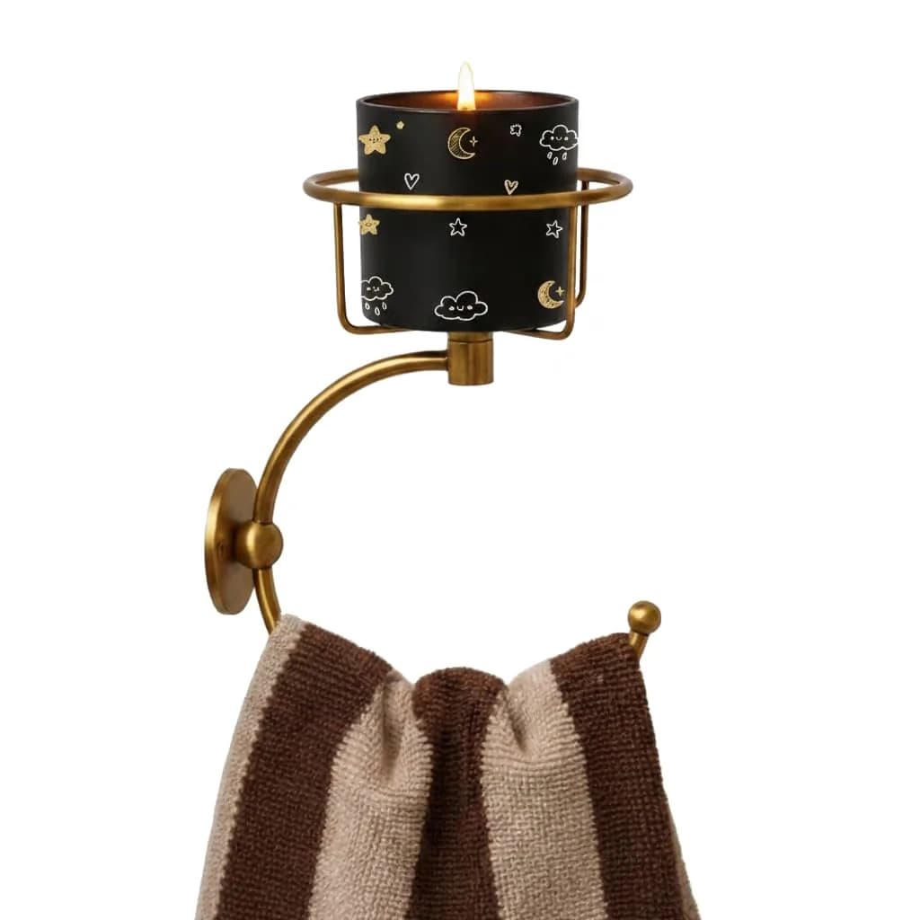 ICCTUO Brass Towel Holder & Candle Sconce | Vintage Bathroom Decor (70-120c) — Antique Brass