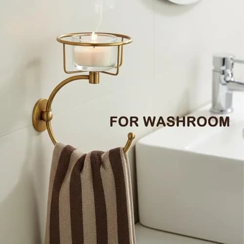 ICCTUO Brass Towel Holder & Candle Sconce | Vintage Bathroom Decor (70-120c) thumbnail 2
