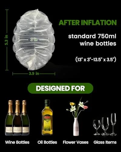 MONKKINO Inflatable Wine Bags 62 Pack | Travel Safe Bottle Protector Sleeve for Luggage & Moving thumbnail 4