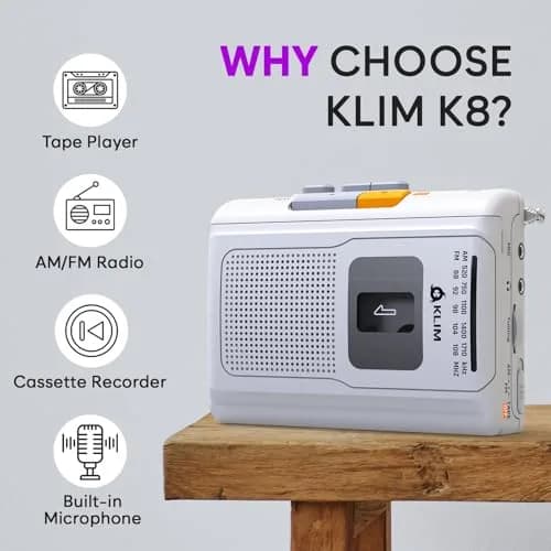 KLIM K8 Cassette Player Portable Recorder with AM FM Radio & Built-in Speaker, White | Playback & Recording, AM/FM Radio, Portability, Flexible Power Options thumbnail 2