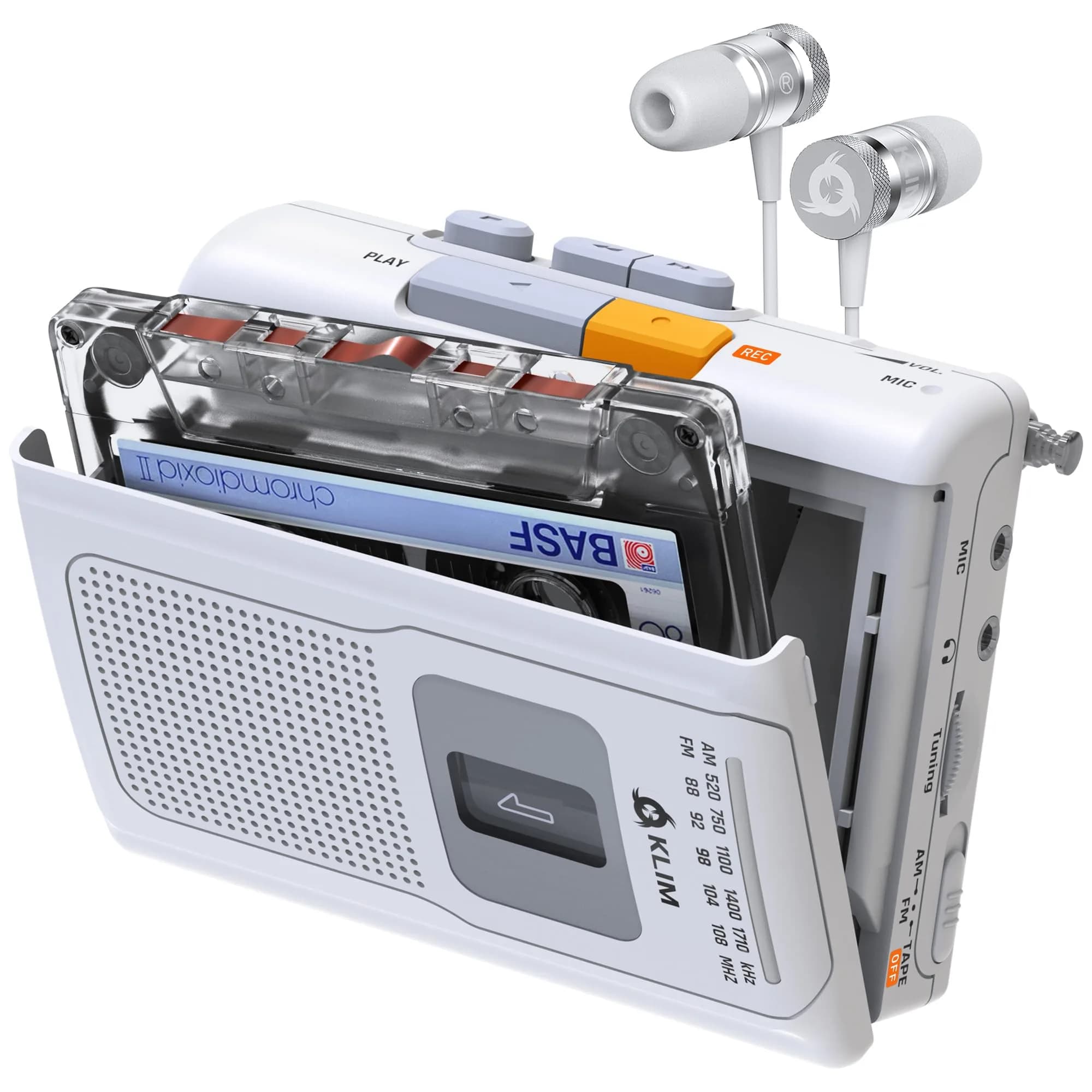 KLIM K8 Cassette Player Portable Recorder with AM FM Radio & Built-in Speaker, White | Playback & Recording, AM/FM Radio, Portability, Flexible Power Options - main product image