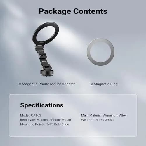 NEEWER Magnetic Tripod Phone Mount Cold Shoe Adapter with 1/4" Thread | Aluminum, Black, 39.8g (1.4 oz) thumbnail 8