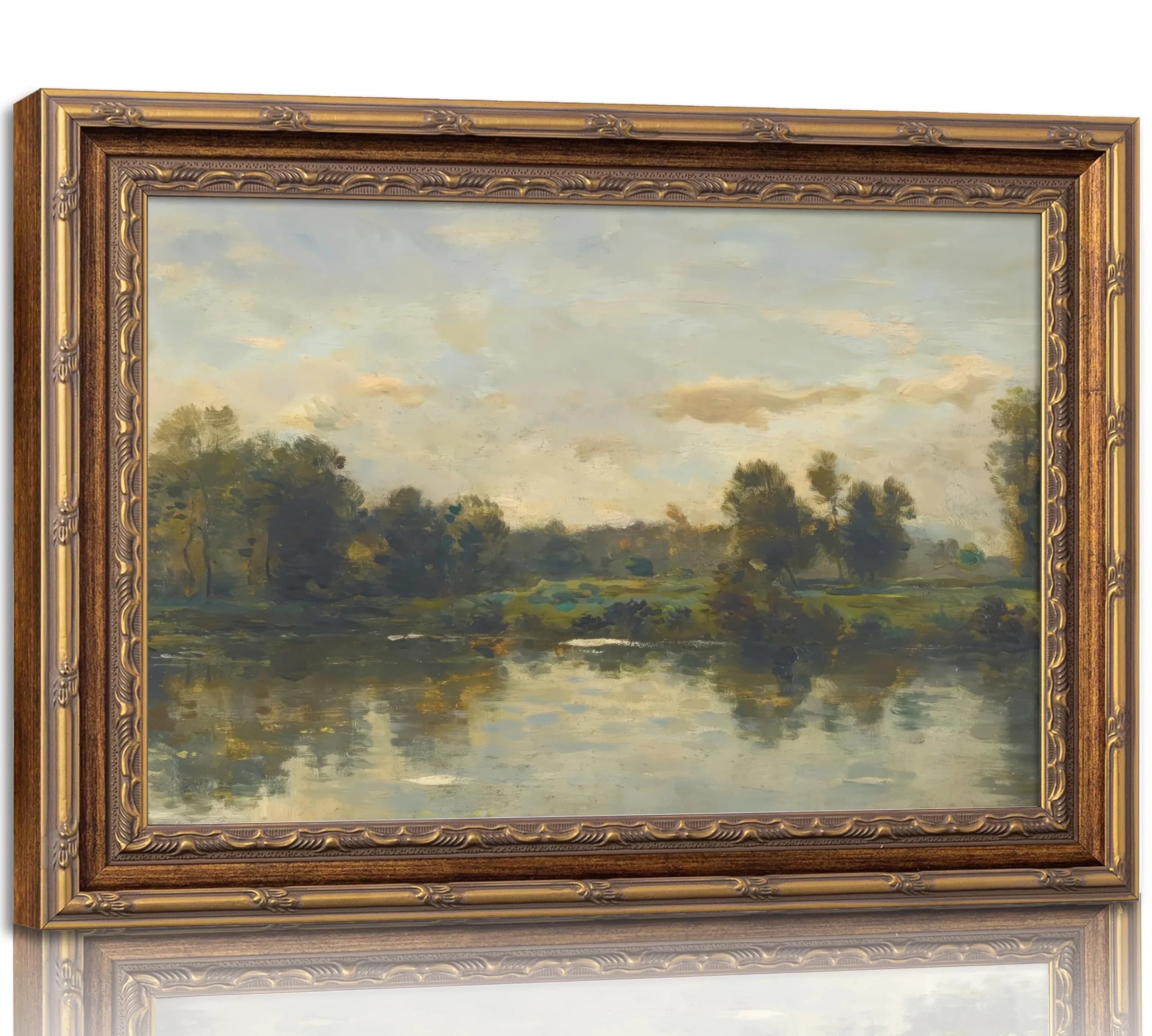 VZKRHPGA Vintage Gold Framed Landscape Wall Art 27.9cm (11") x 22.9cm (9") | Serene River Painting for Home