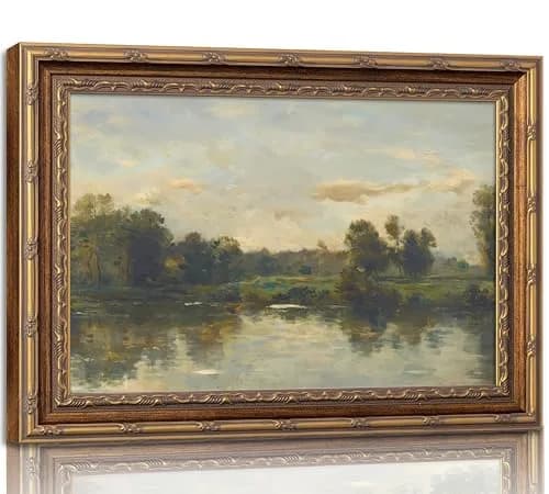 VZKRHPGA Vintage Gold Framed Landscape Wall Art 27.9cm (11") x 22.9cm (9") | Serene River Painting for Home thumbnail 1