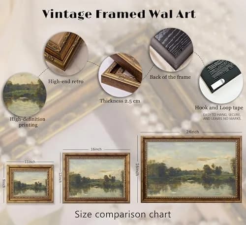 VZKRHPGA Vintage Gold Framed Landscape Wall Art 27.9cm (11") x 22.9cm (9") | Serene River Painting for Home thumbnail 2