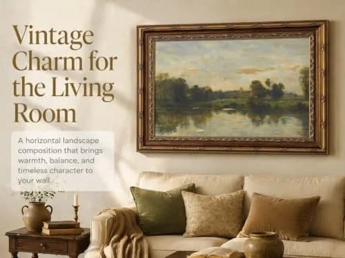 VZKRHPGA Vintage Gold Framed Landscape Wall Art 27.9cm (11") x 22.9cm (9") | Serene River Painting for Home thumbnail 3