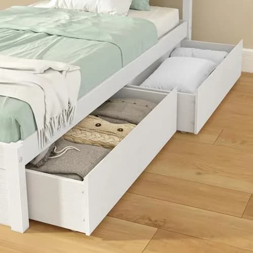 Grain & Grove Bear Underbed Storage Drawers 2 Pack | Brushed White, Engineered Wood, Fits Twin & Full Beds thumbnail 1