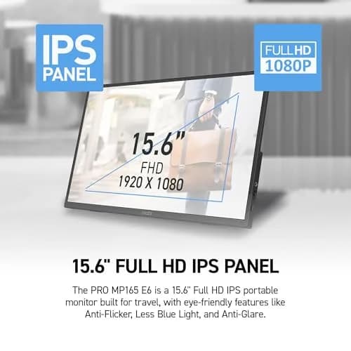 msi Pro MP165 E6 Portable Monitor 15.6" FHD IPS 1080p | Ultra Slim & Light, USB-C & HDMI thumbnail 3