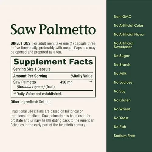 Nature's Bounty Saw Palmetto Support for Prostate and Urinary Health, Herbal Supplement, 450mg, 250 Capsules (Pack of 2) | Supports Men's Wellness thumbnail 6