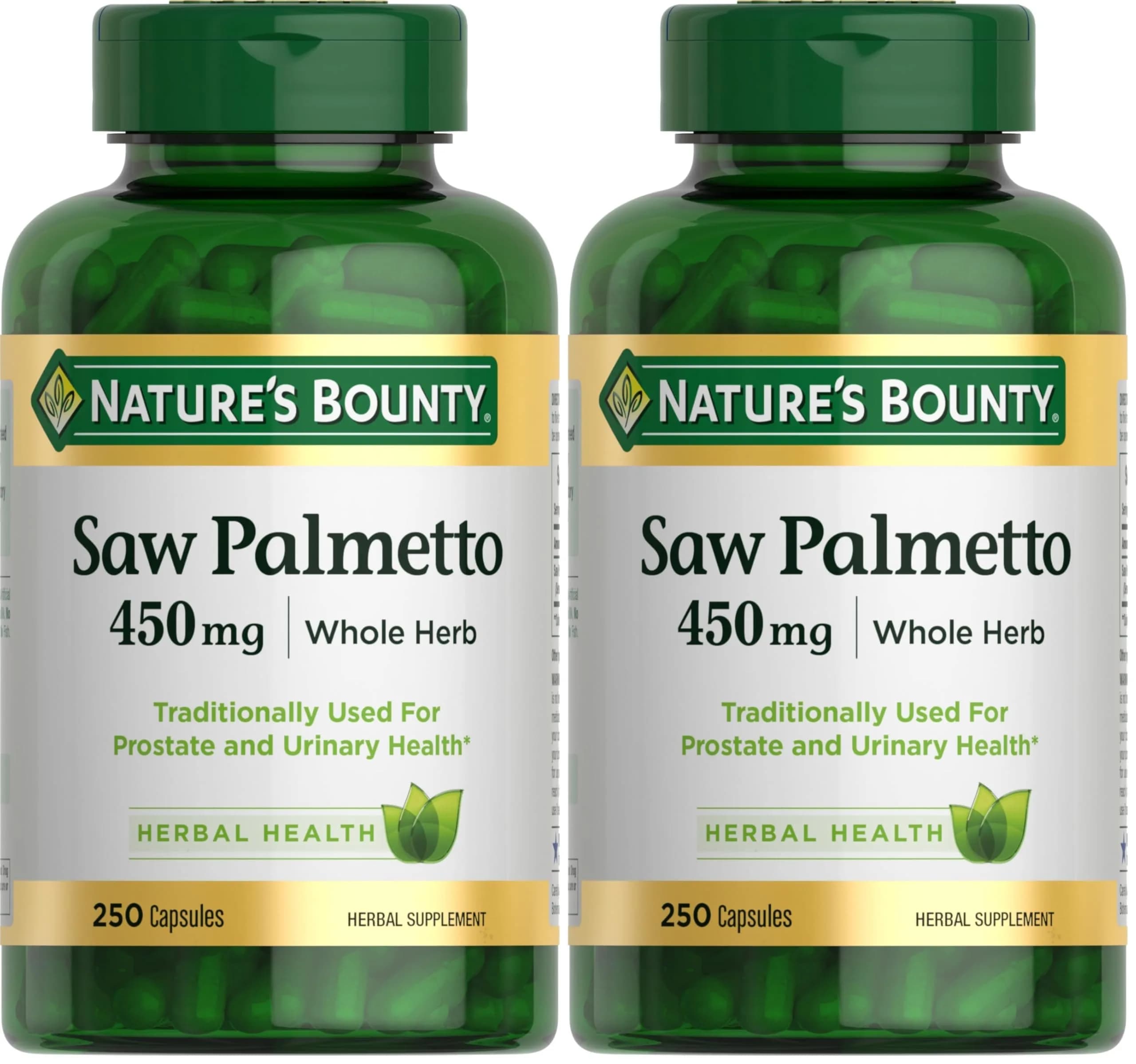 Nature's Bounty Saw Palmetto Support for Prostate and Urinary Health, Herbal Supplement, 450mg, 250 Capsules (Pack of 2) | Supports Men's Wellness