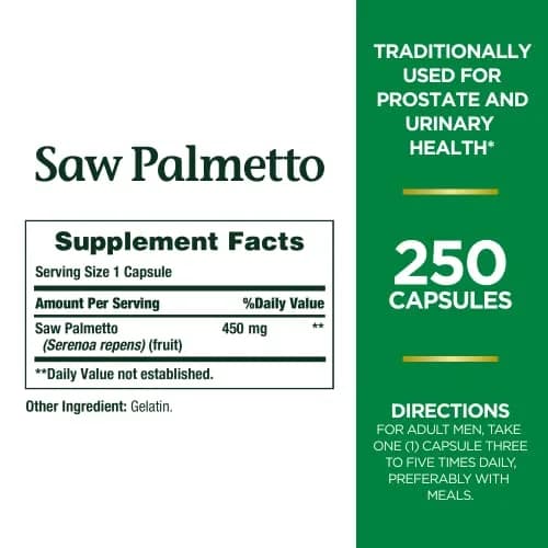 Nature's Bounty Saw Palmetto Support for Prostate and Urinary Health, Herbal Supplement, 450mg, 250 Capsules (Pack of 2) | Supports Men's Wellness thumbnail 2