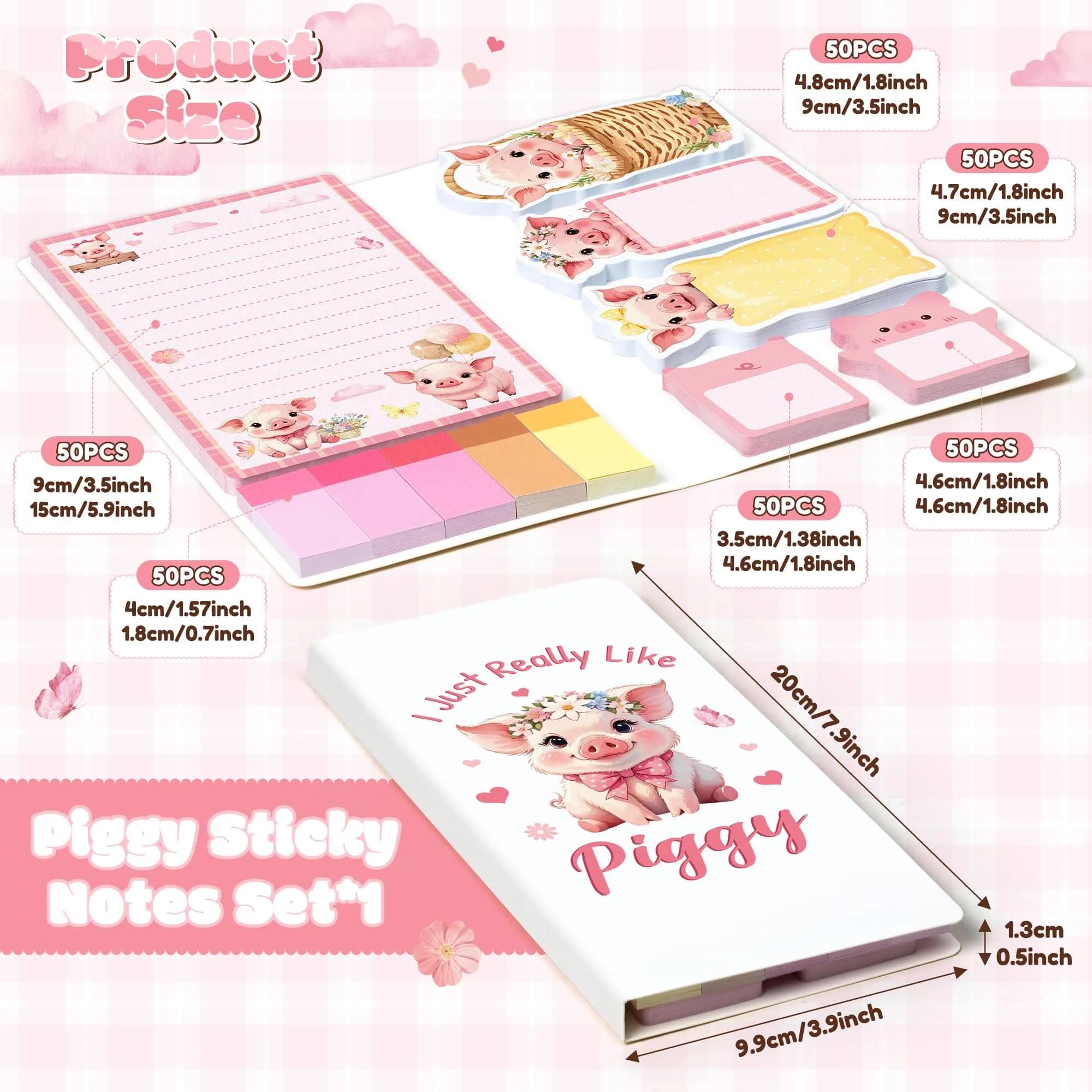 Xqumoi Pink Piggy Sticky Notes Set 550 Sheets | Cute Animal Design Self-Stick Notes - view 2