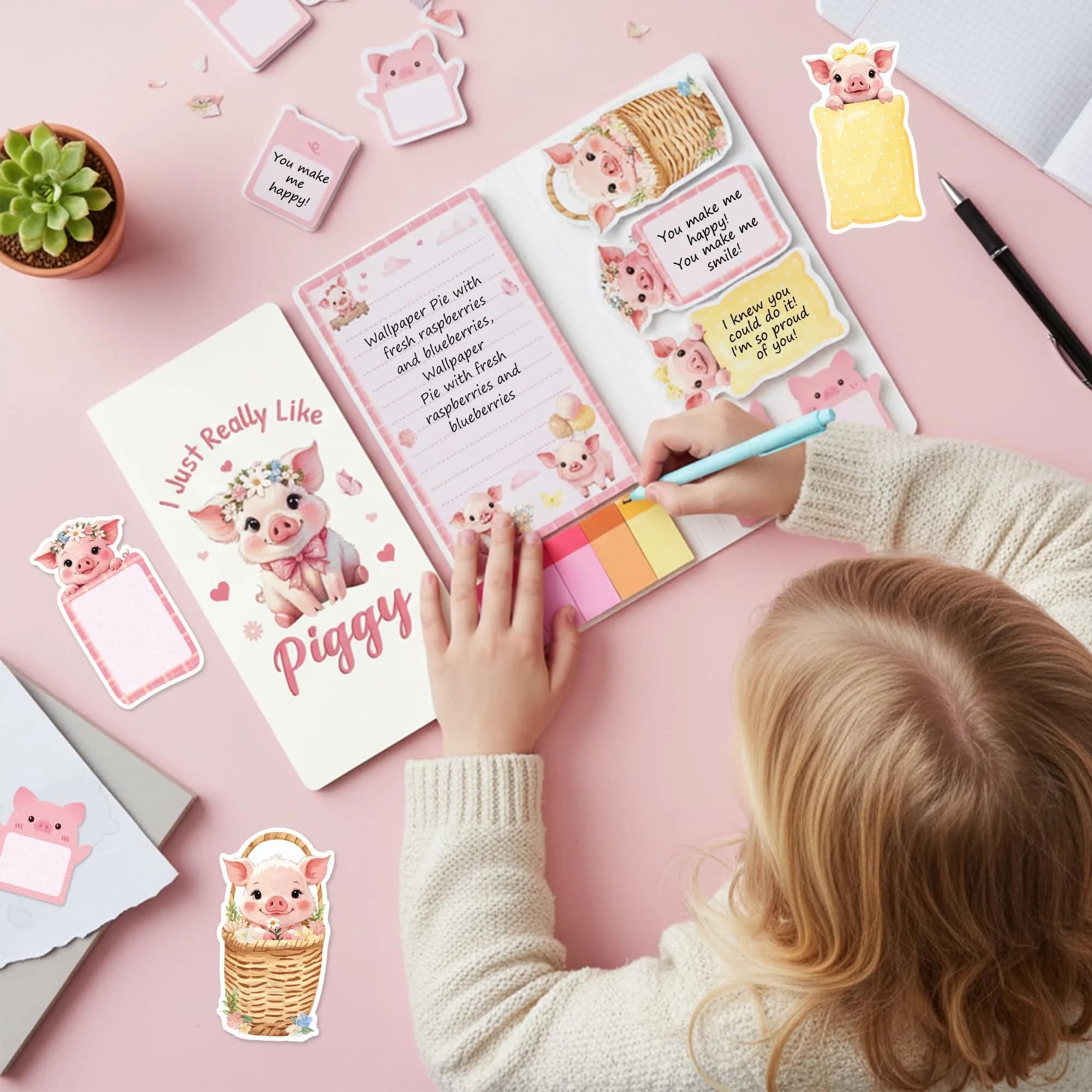 Xqumoi Pink Piggy Sticky Notes Set 550 Sheets | Cute Animal Design Self-Stick Notes - view 3