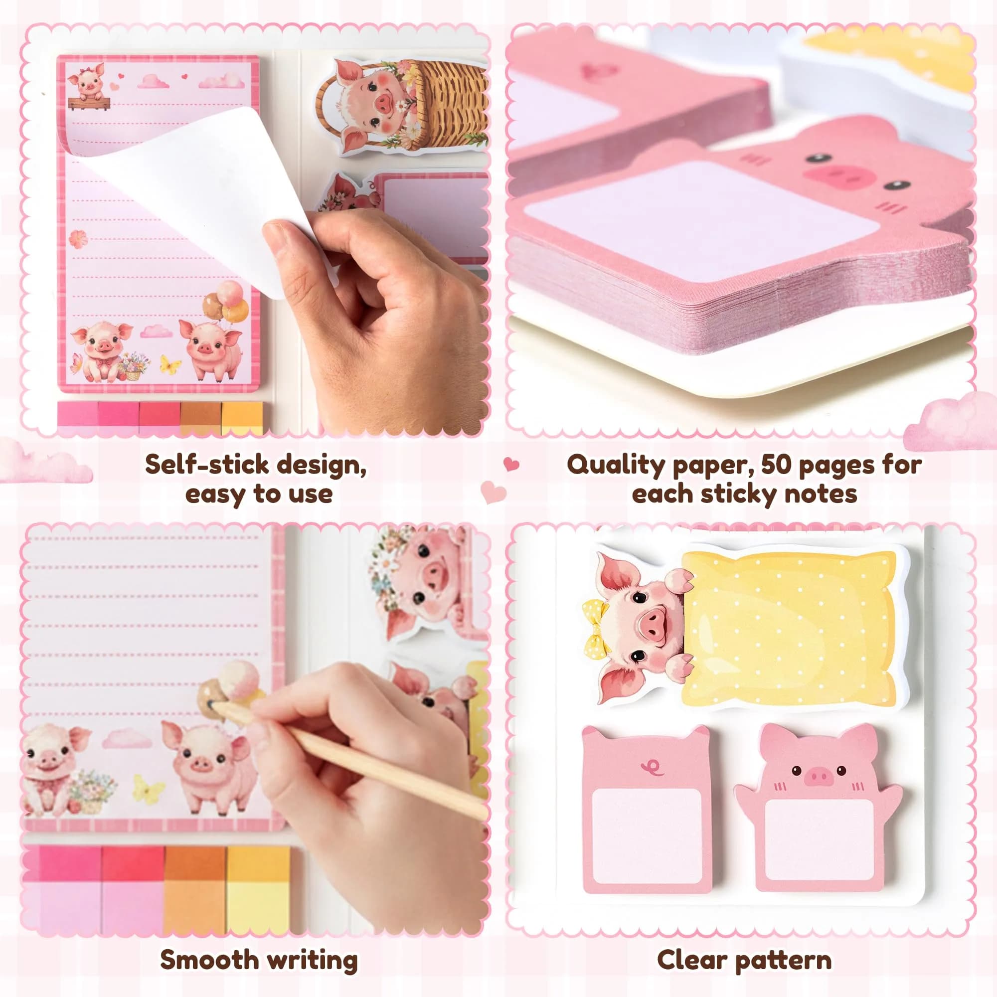 Xqumoi Pink Piggy Sticky Notes Set 550 Sheets | Cute Animal Design Self-Stick Notes - view 4