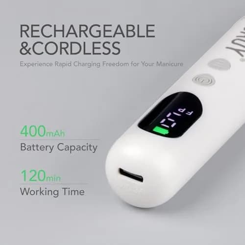 GAOY Cordless Nail Drill White | Rechargeable Electric Nail File with LED Display thumbnail 4