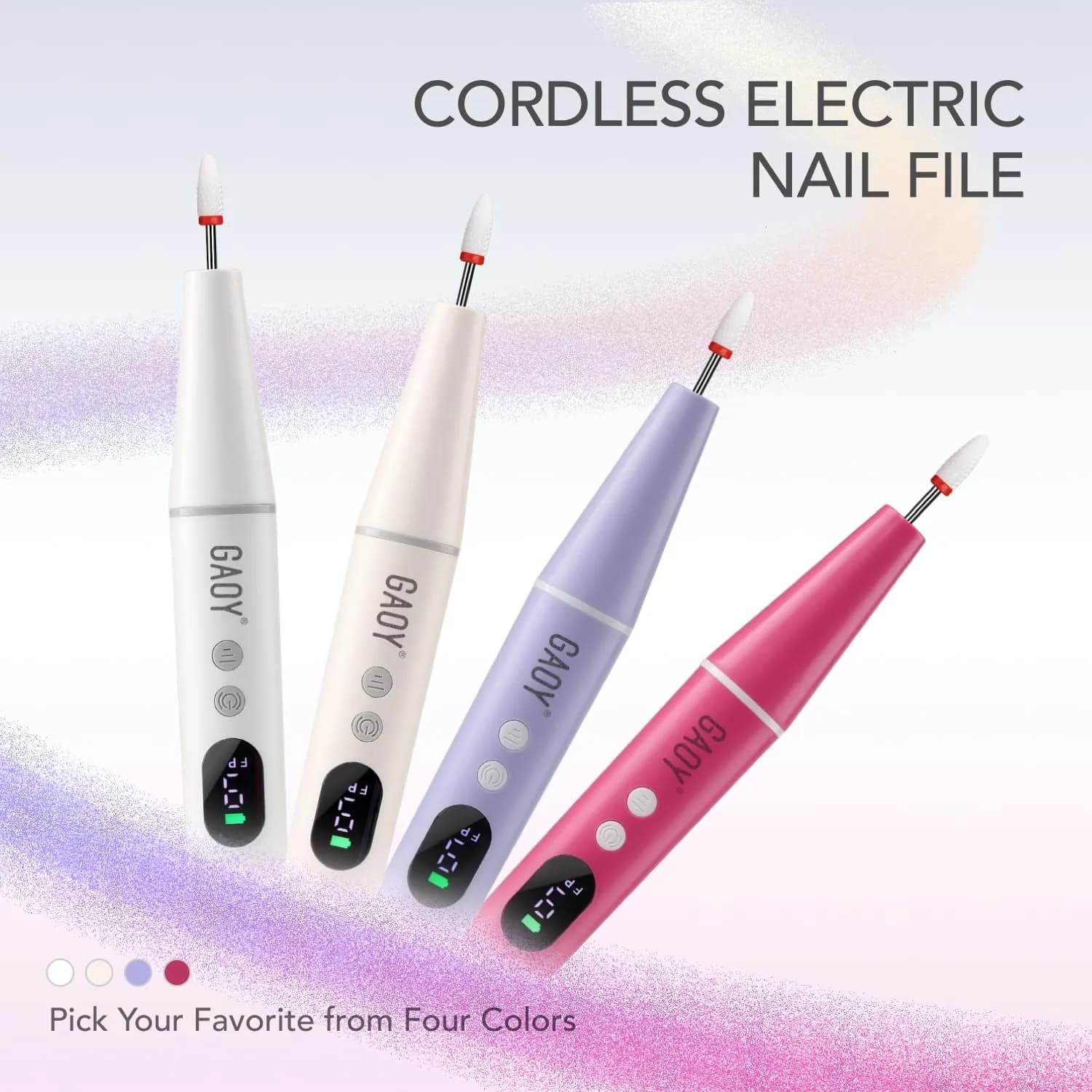 GAOY Cordless Nail Drill White | Rechargeable Electric Nail File with LED Display - view 6