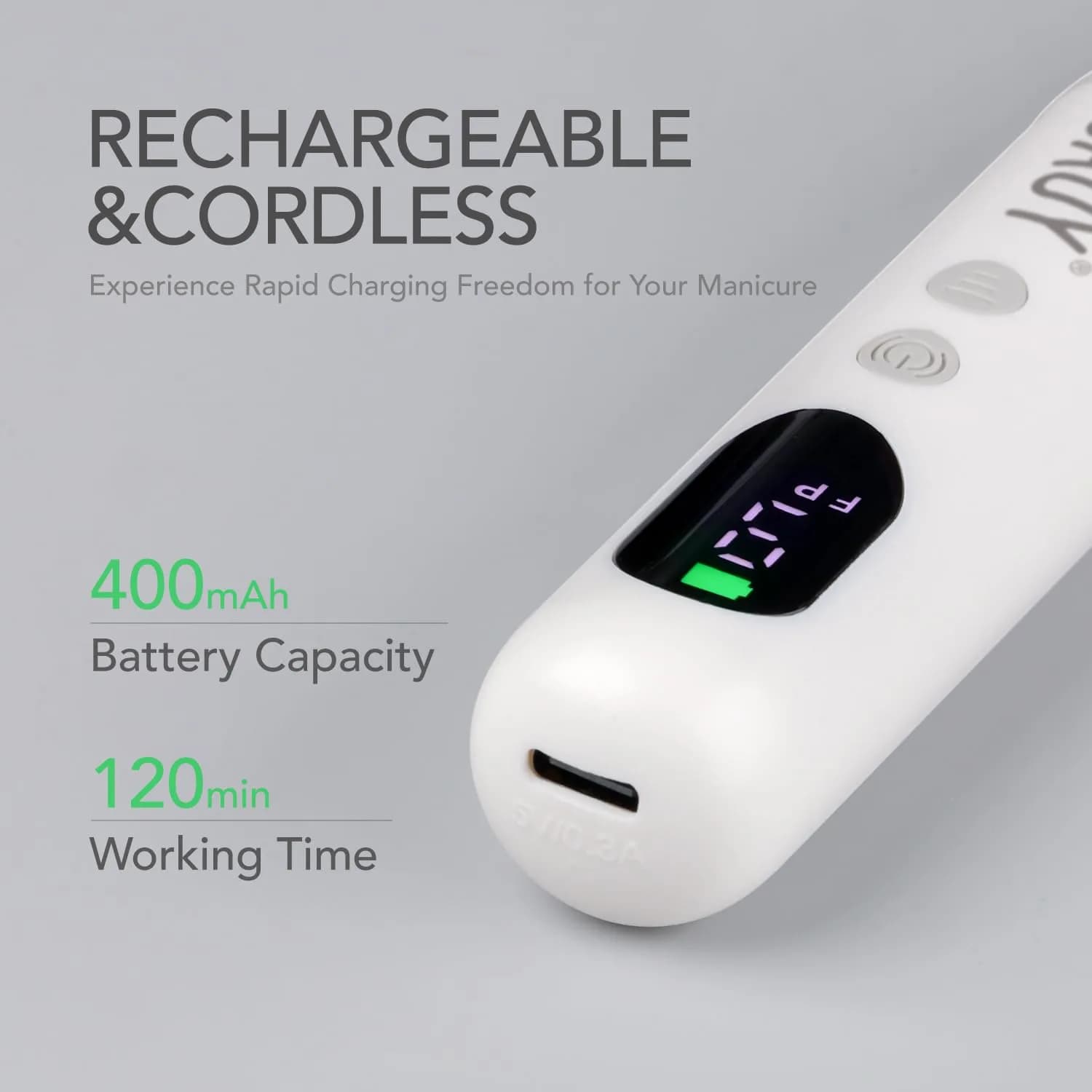 GAOY Cordless Nail Drill White | Rechargeable Electric Nail File with LED Display - view 4