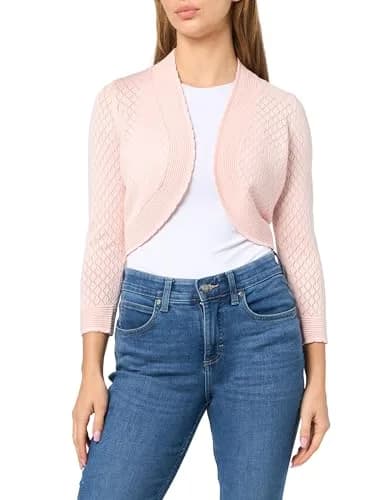 Sweater Women's ¾ Sleeve Cropped Solid Knit Cardigan | Blush, Medium thumbnail 1