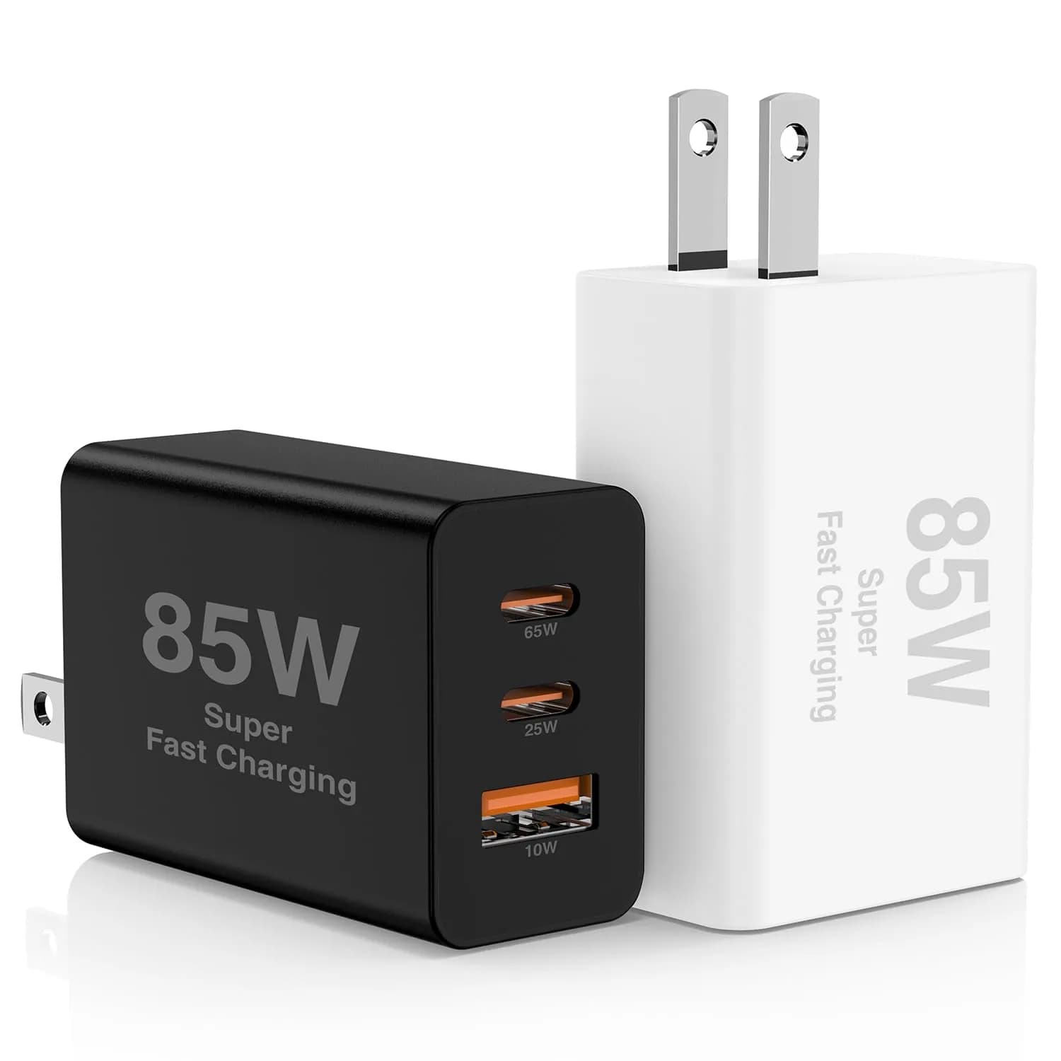 Hzevn 2Pack 85W USB C Wall Charger Block with 3 Ports | Super Fast Charging for MacBook & iPhone — Black+White