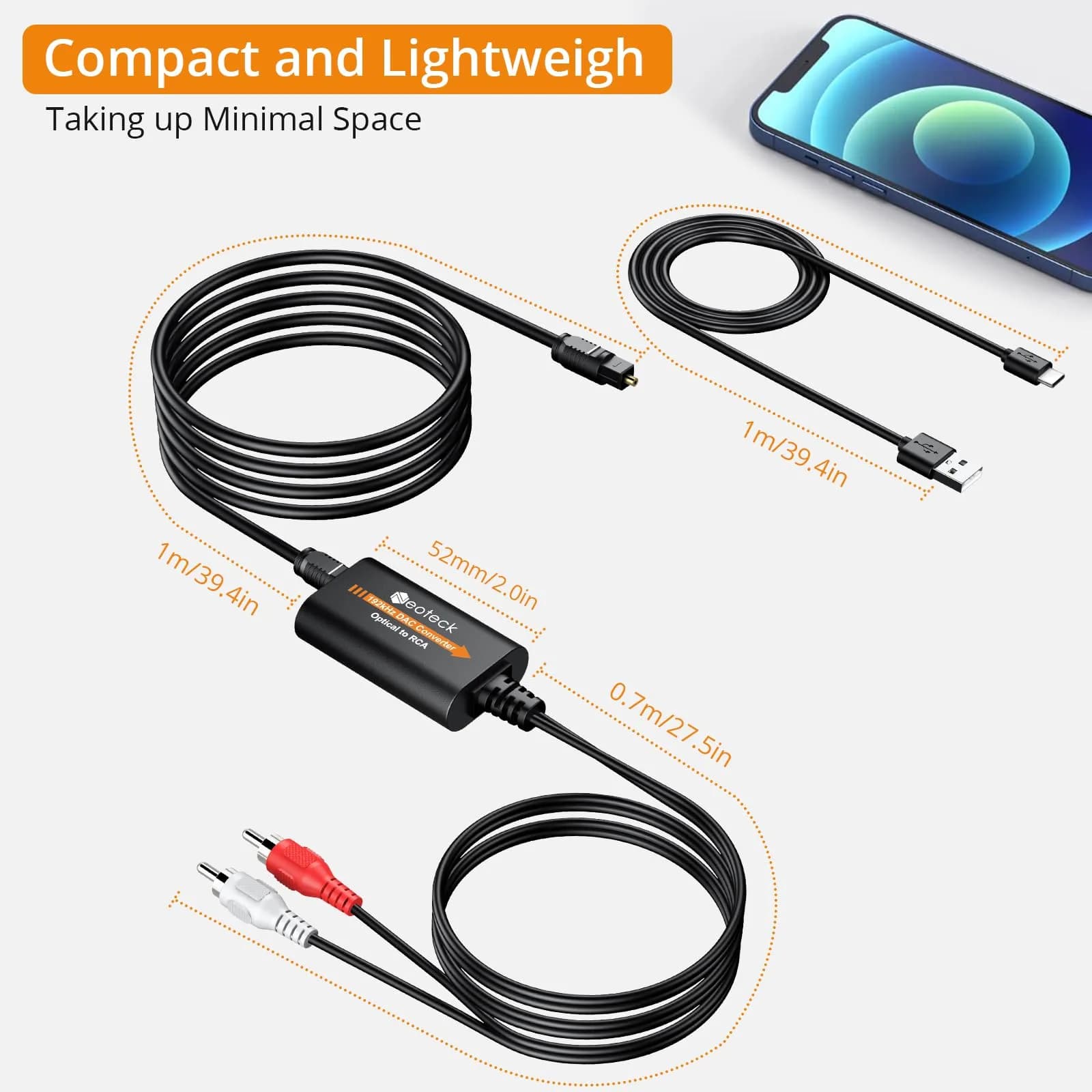 Neoteck 192kHz DAC Converter with 1.8m Optical to RCA Cable | High-Fidelity Audio Conversion - view 7