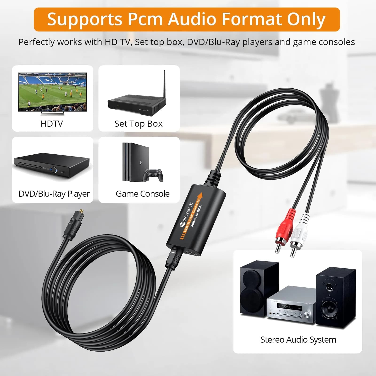 Neoteck 192kHz DAC Converter with 1.8m Optical to RCA Cable | High-Fidelity Audio Conversion - view 4