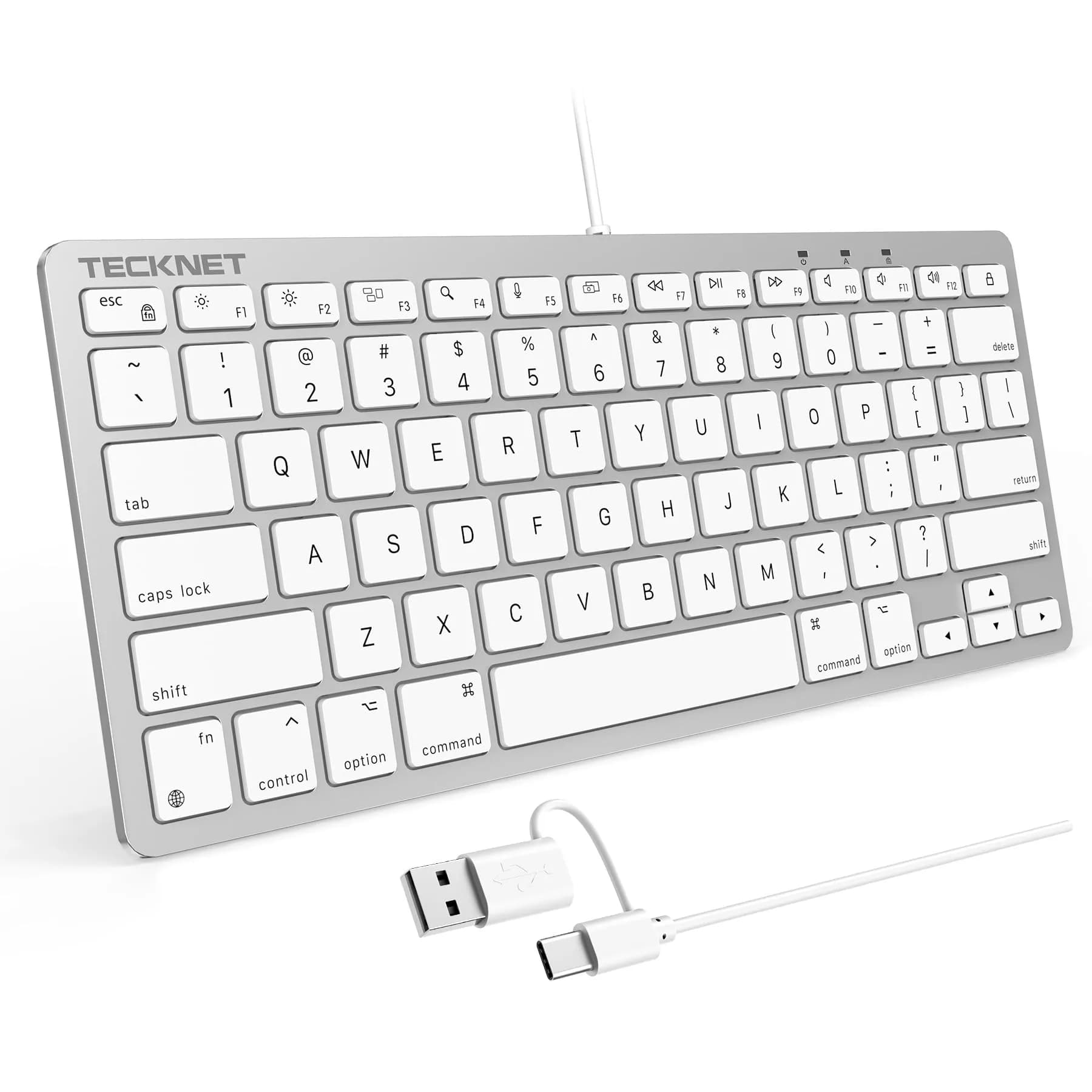 TECKNET Wired Keyboard for MacOS Devices with Dual Interface, Slim Mac Keyboard, Comfortable Ergonomic Typing Angle & Stable Connection for PC/Laptop, Compatible with MacBook, iMac, Mac mini/Pro (White, 78 Keys) - main product image