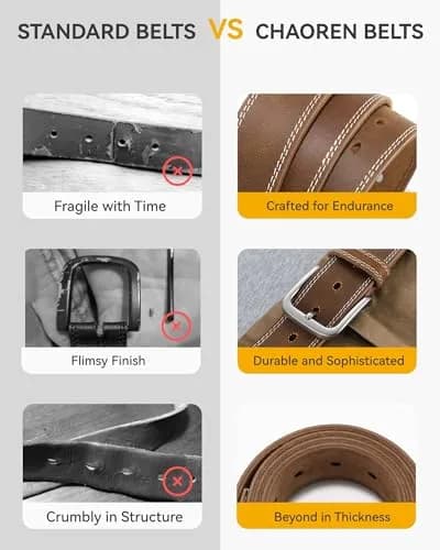 CHAOREN Mens Belts Leather 35mm for Jeans | Durable Full-Grain Leather, Classic Style, Casual Fit thumbnail 6