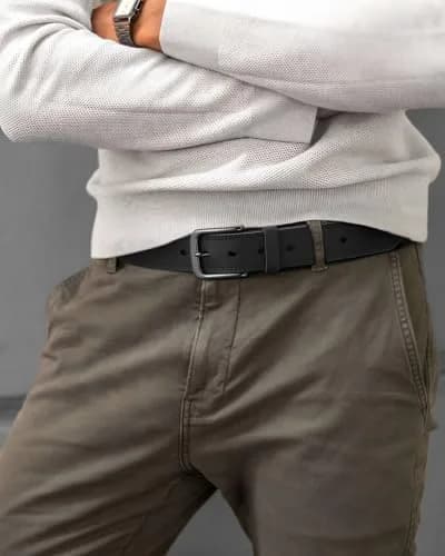 CHAOREN Mens Leather Belt 35mm (1.38") for Jeans | Full Grain Leather, Zinc Alloy Buckle, Classic Style thumbnail 5