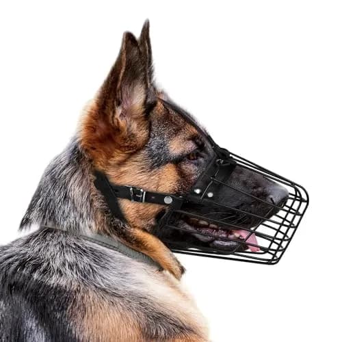 BUDKAS German Shepherd Dog Muzzle Metal Basket Size L | Adjustable Durable Leather Straps thumbnail 5