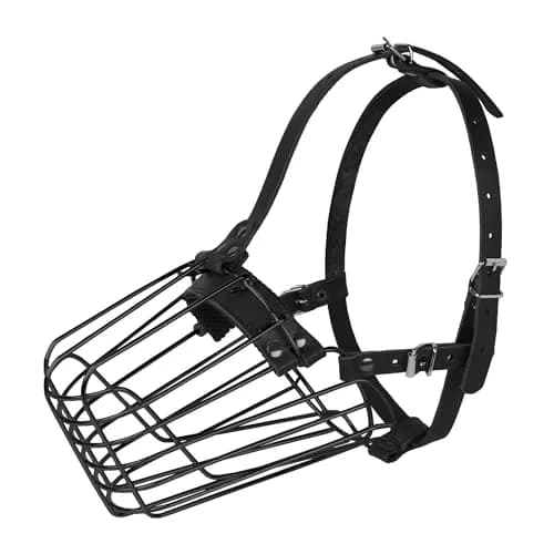 BUDKAS German Shepherd Dog Muzzle Metal Basket Size L | Adjustable Durable Leather Straps thumbnail 2