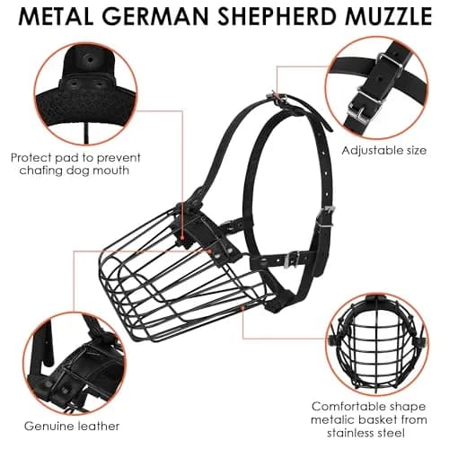 BUDKAS German Shepherd Dog Muzzle Metal Basket Size L | Adjustable Durable Leather Straps thumbnail 3