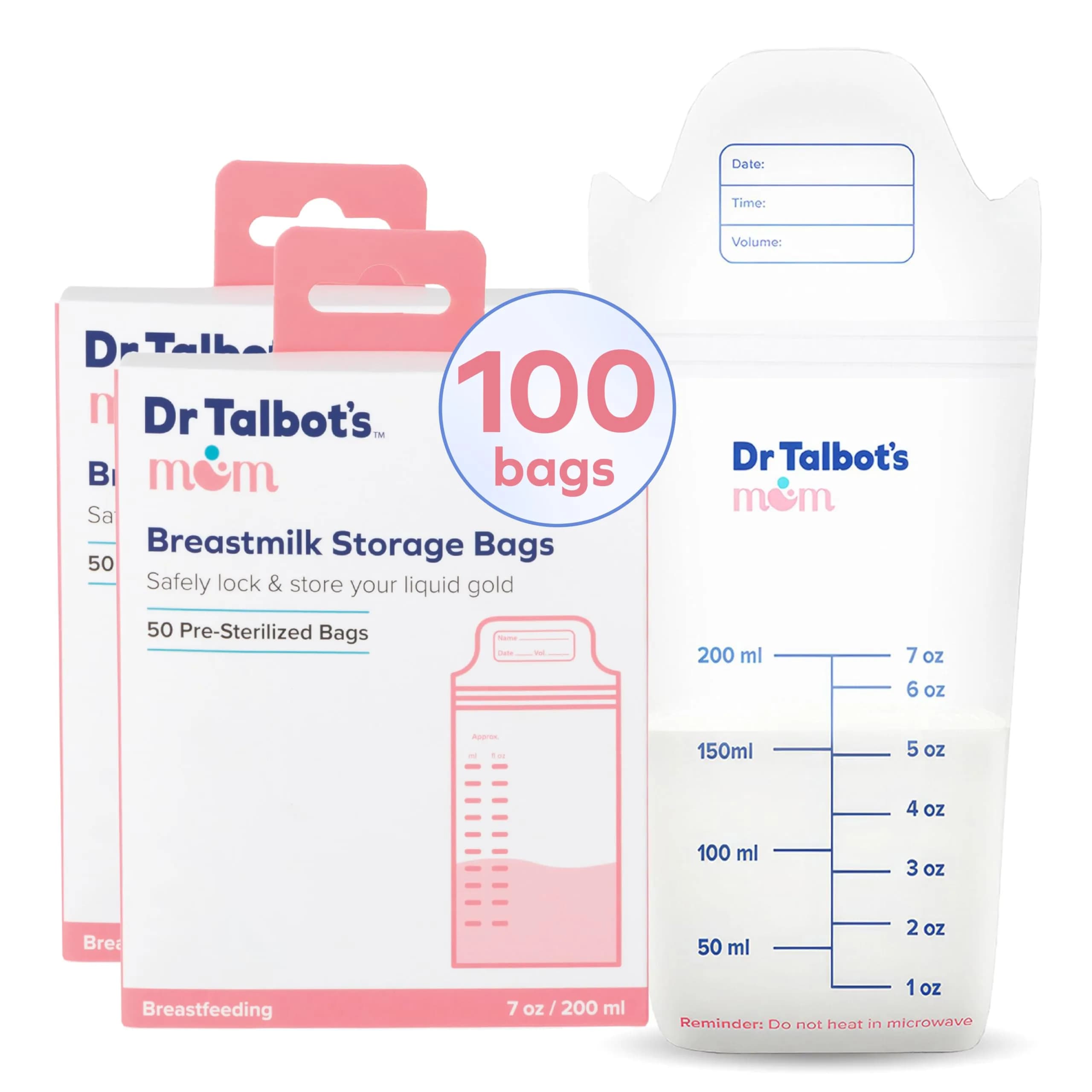 Dr. Talbot's Mom MilkFresh Breastmilk Storage Bags 100 Count (2 x 50 Bags) | BPA-Free & Puncture-Resistant - main product image