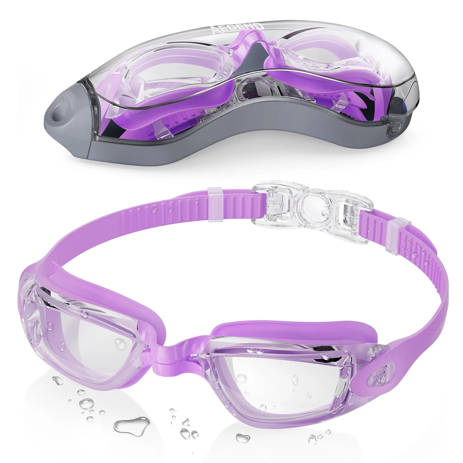 Aegend Swim Goggles Purple Clear Universal Fit Adult Youth | Anti-Fog UV Protection Leakproof