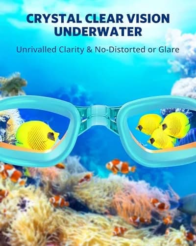Aegend Adult & Youth Swim Goggles | Mirrored Cyan Red, 1-Pack thumbnail 4