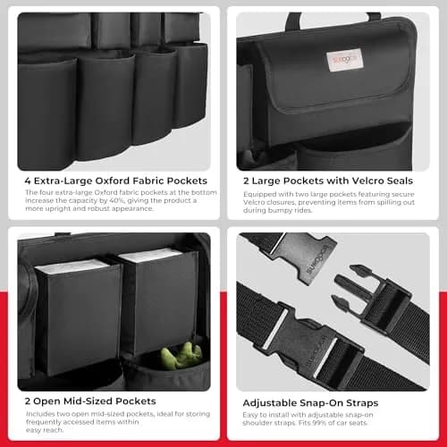 SURDOCA Large Capacity Car Trunk Organizer 110cm (43.3in) | Heavy Duty 600D Oxford Fabric with 8 Pockets thumbnail 5