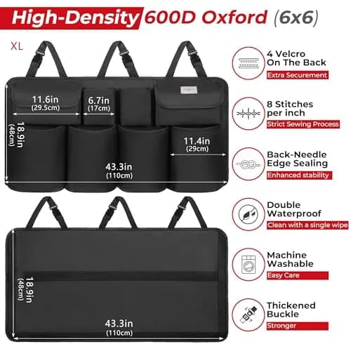 SURDOCA Large Capacity Car Trunk Organizer 110cm (43.3in) | Heavy Duty 600D Oxford Fabric with 8 Pockets thumbnail 3